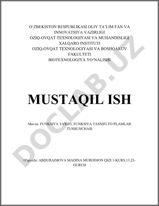 Funksiya ta'rifi, funksiya tasnifi va to'plamlar tushunchasi