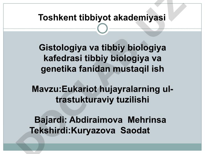 Eukariot hujayralarning ultrastukturaviy tuzilishi
