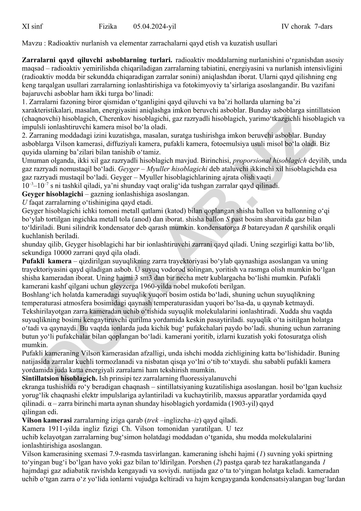 Radioaktiv nurlanish va elementar zarrachalarni qayd etish va kuzatish usullari