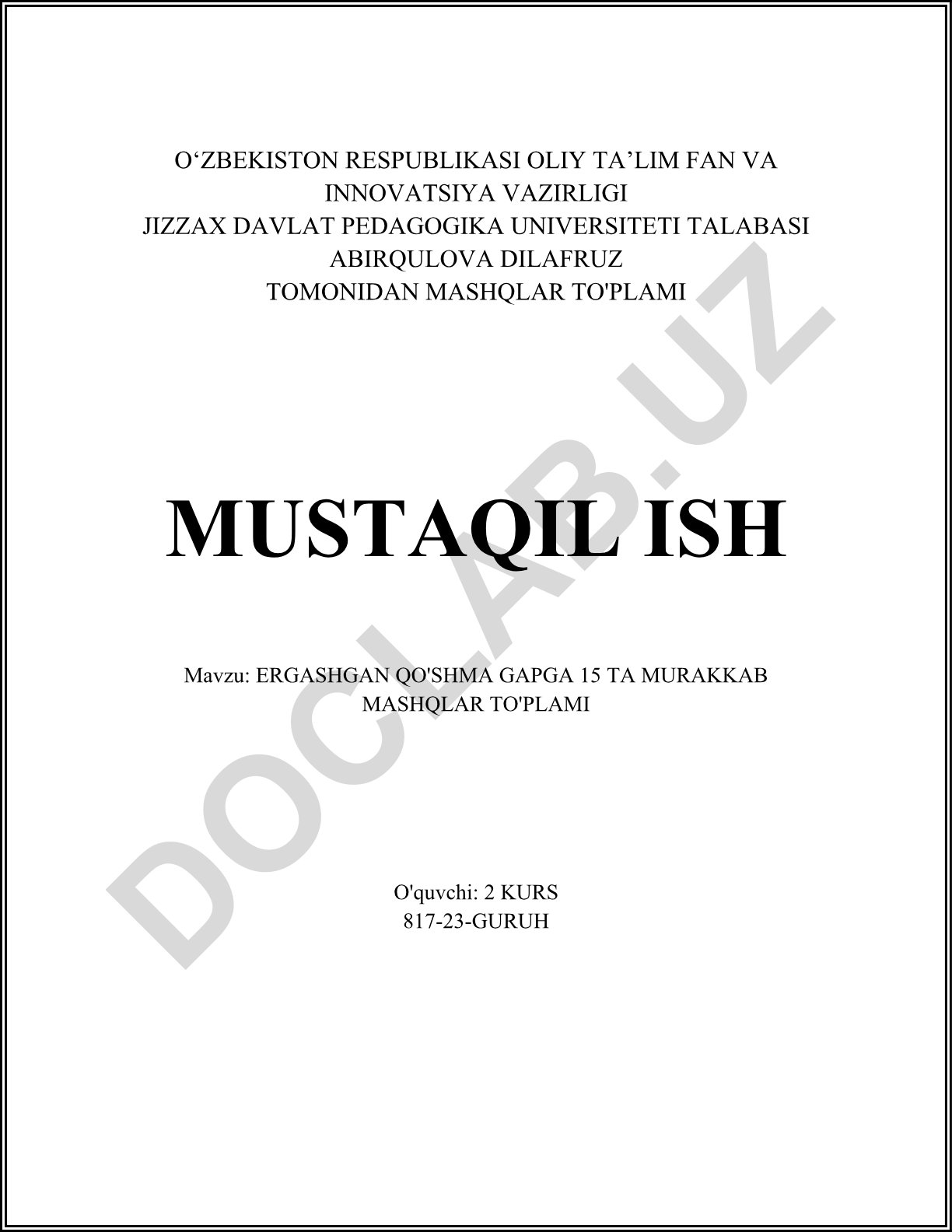 Ergashgan qo'shma gaplarga 15 ta murakkab mashqlar to'plami