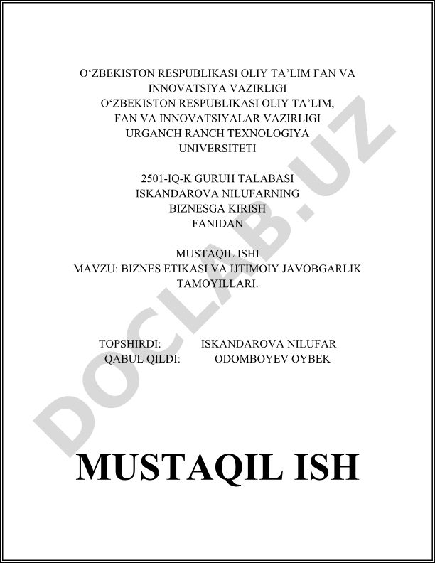 Biznes etikasi va ijtimoiy javobgarlik tamoyillari