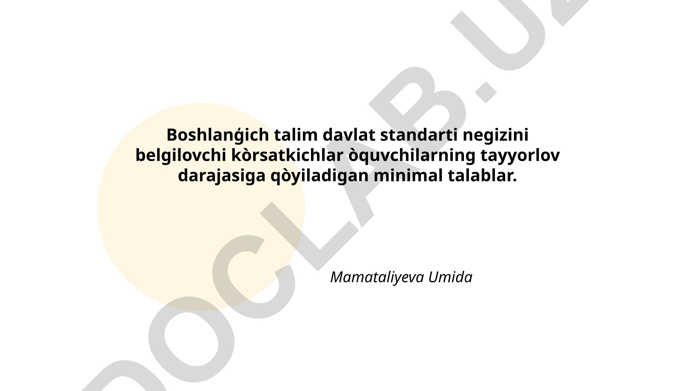 Boshlang'ich ta'lim davlat standarti negizini belgilovchi ko'rsatkichlar