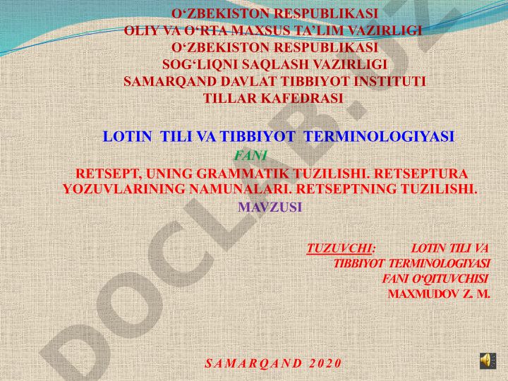 Retsept, uning grammatik tuzilishi va retseptura yozuvlari namunasi
