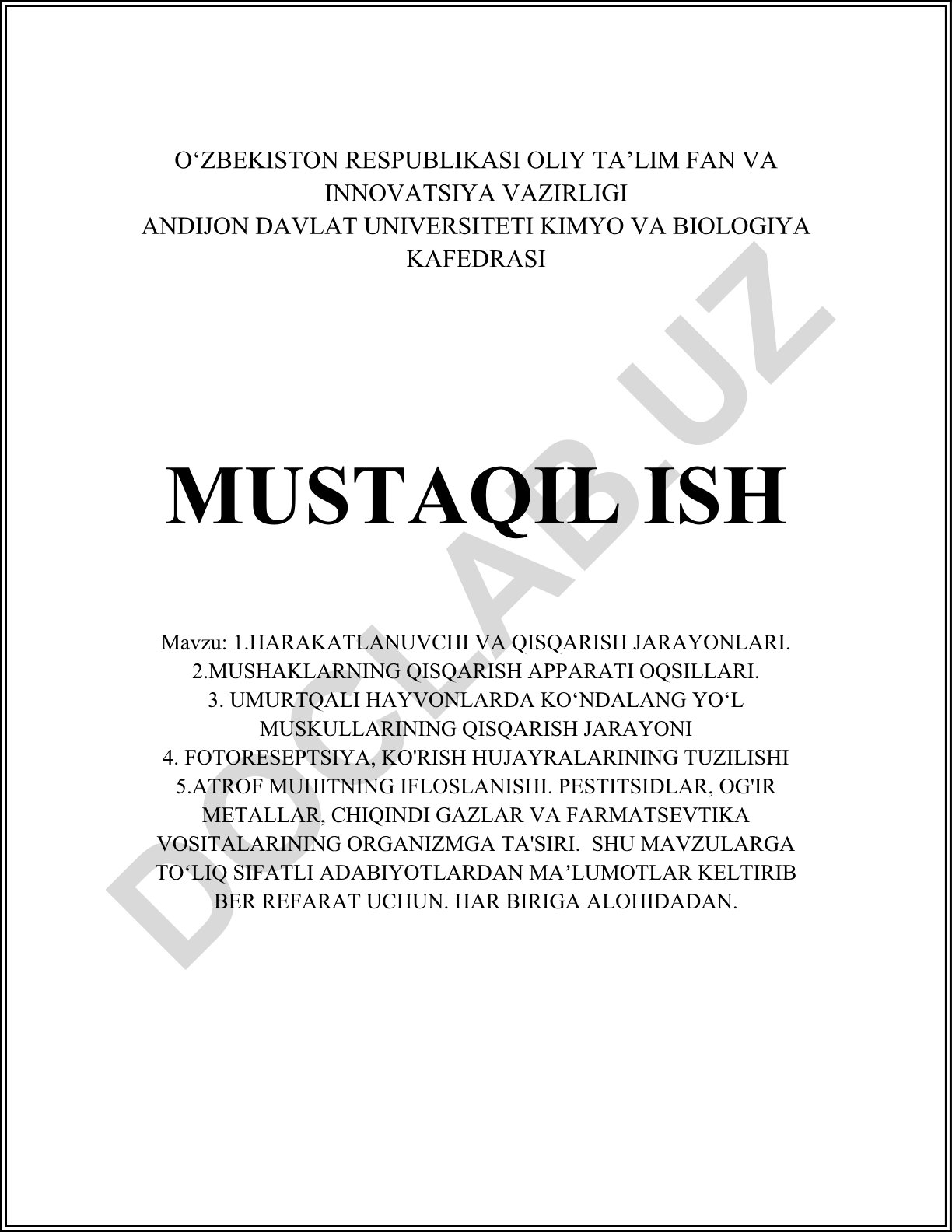 Harakatlanuvchanlik va mushak qisqarish jarayonlarining fiziologik asoslari