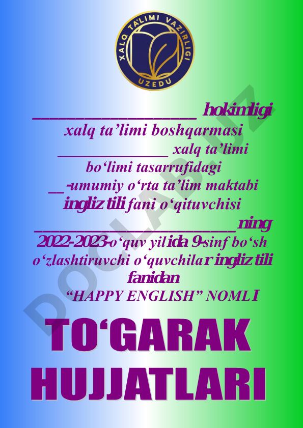 Happy English to'garagi a'zolari va mashg'ulotlar sanalari