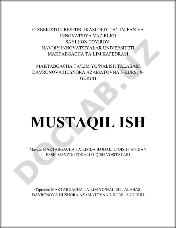Maktabgacha ta'limda ifodali o'qish fanidan esse: Ifodali o'qish vositalari