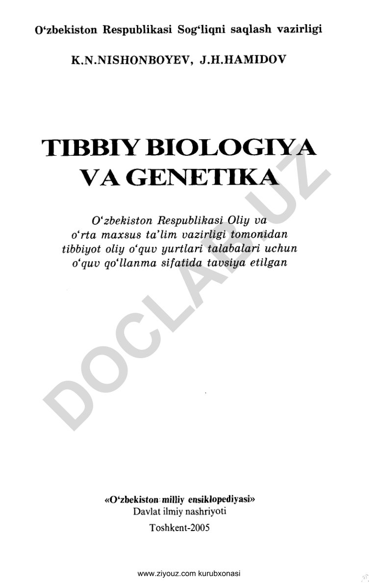 Tibbiy biologiya va genetika o'quv qo'llanmasi