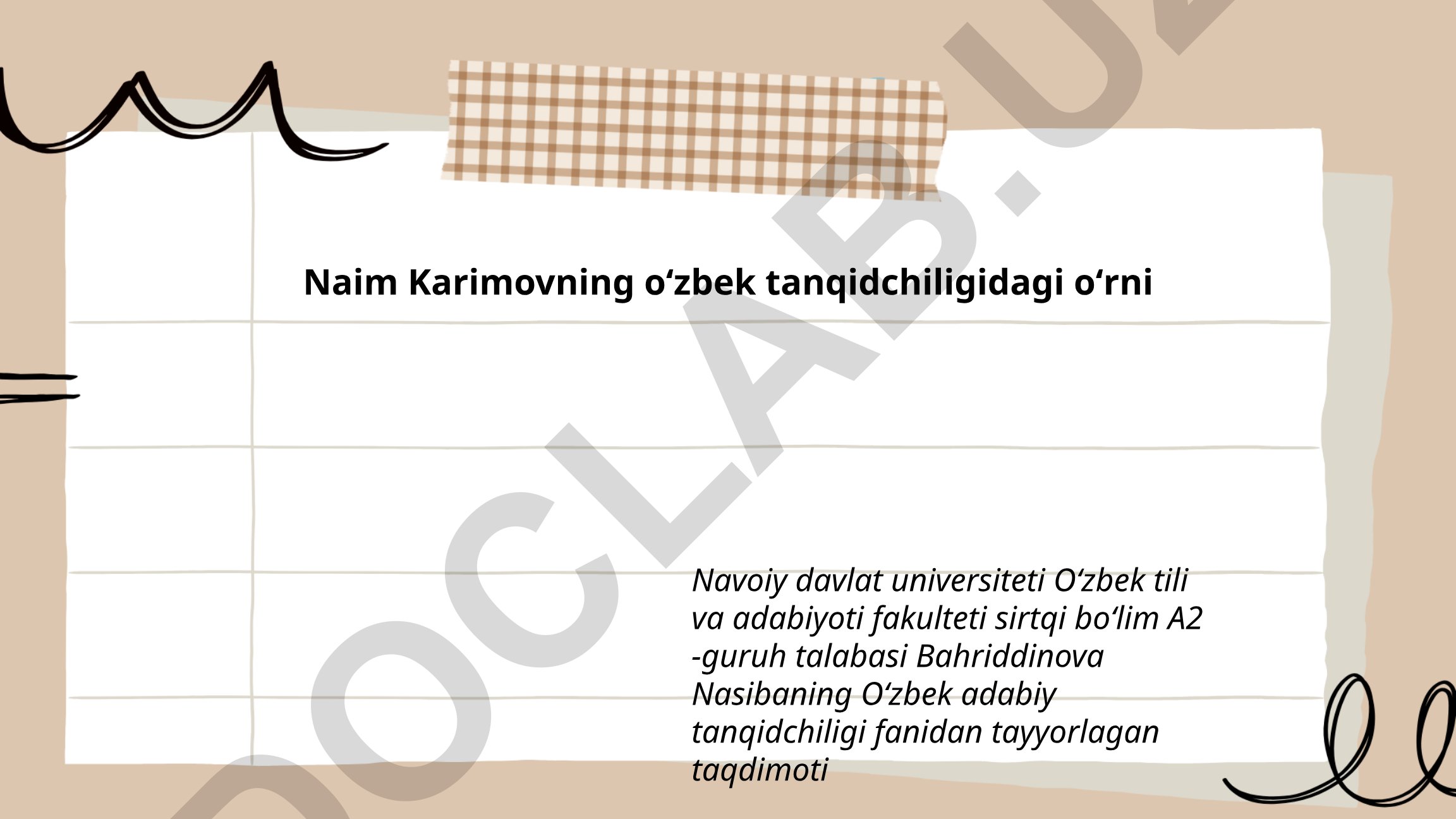 Naim Karimovning oʻzbek tanqidchiligidagi oʻrni