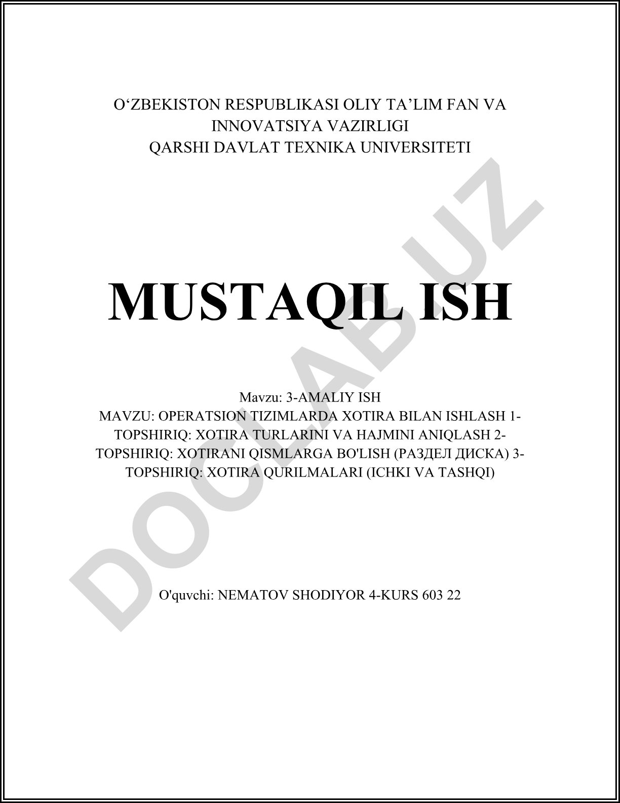 Operatsion tizimlarda xotira bilan ishlash