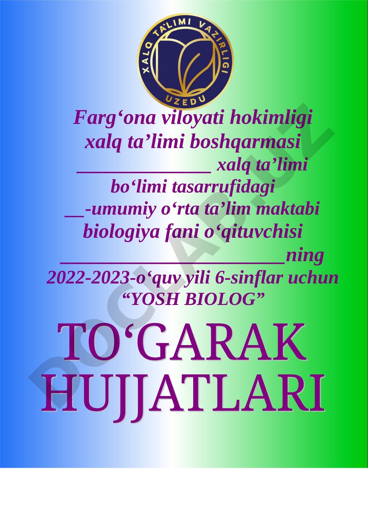 2022-2023 o‘quv yili uchun Yosh biolog to‘garagi ish rejasi