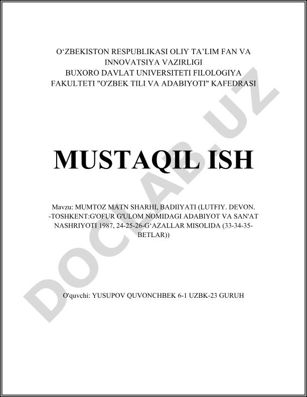 Mumtoz matn sharhi, badiiyati (Lutfiy. Devon. 24-25-26-gʻazallar misolida)