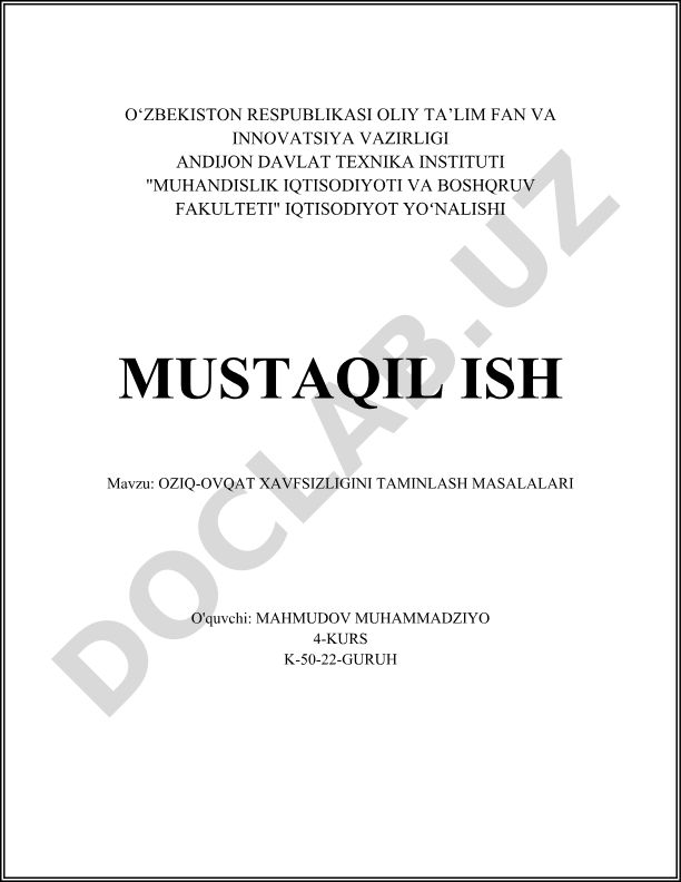 Oziq-ovqat xavfsizligini ta'minlash masalalari