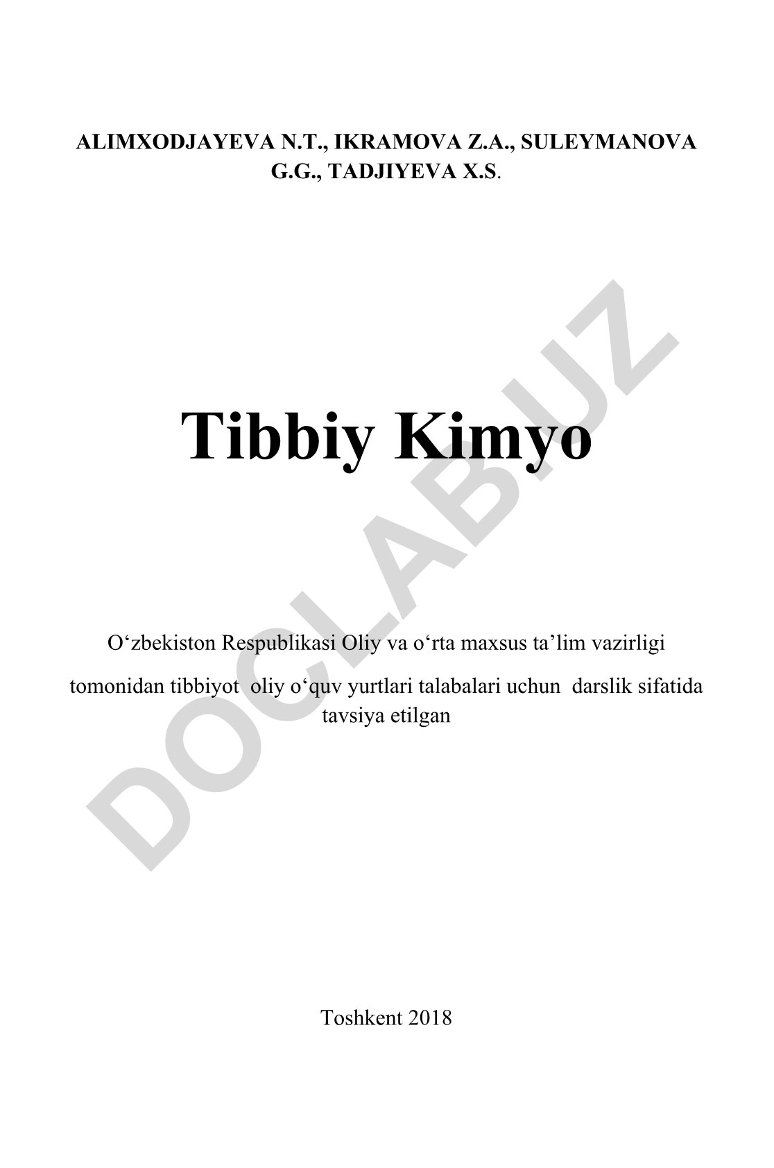 Tibbiy Kimyo darsligi