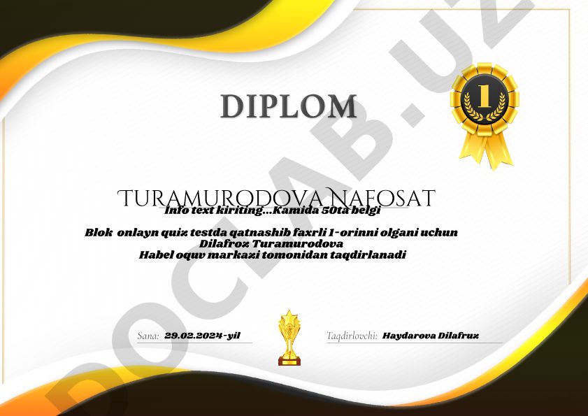 Dilafroz Turamurodovaning onlayn testda g'alabasi