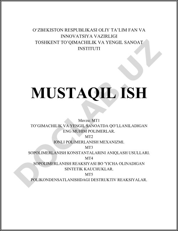 To'qimachilik va yengil sanoatda qo'llaniladigan eng muhim polimerlar