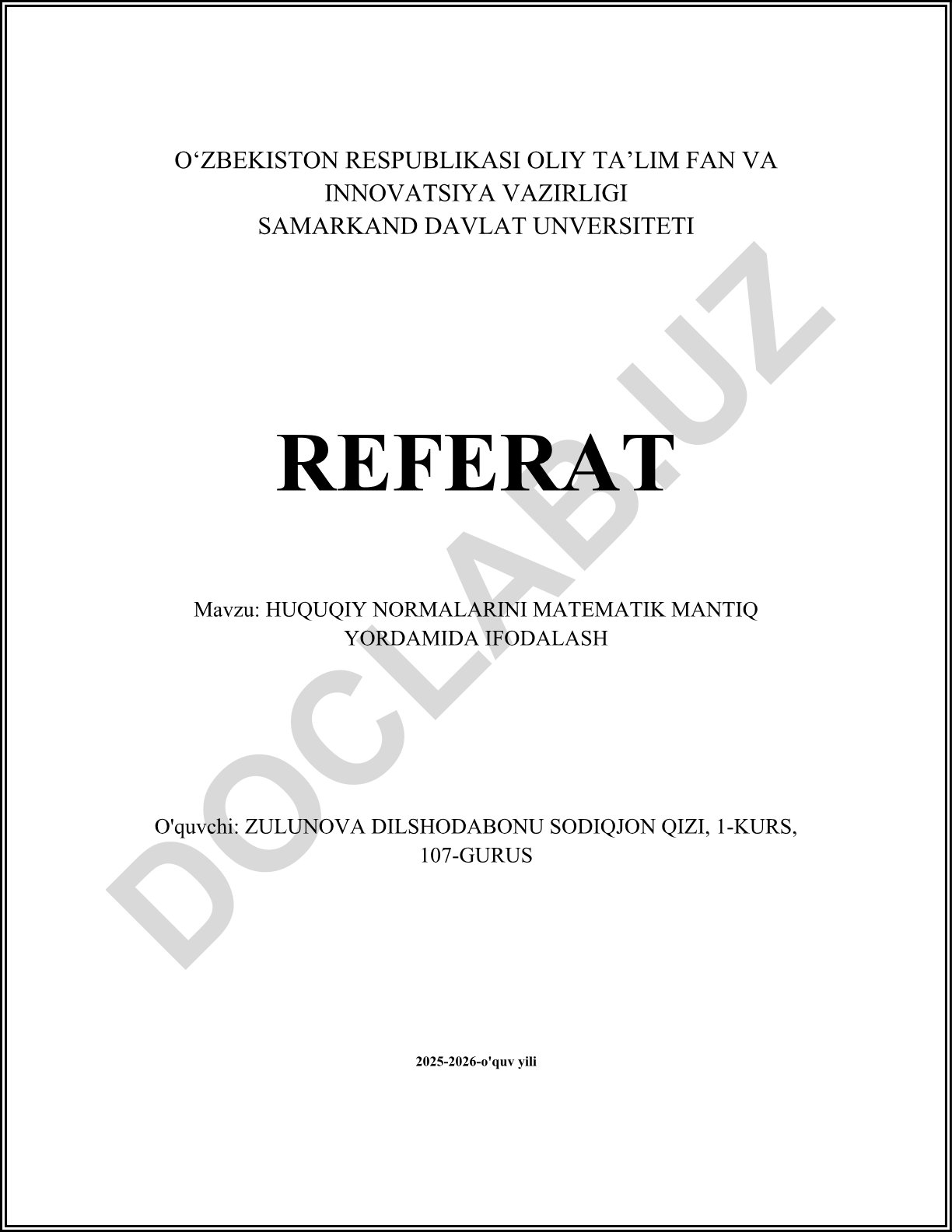 Huquqiy normalarni matematik mantiq yordamida ifodalash