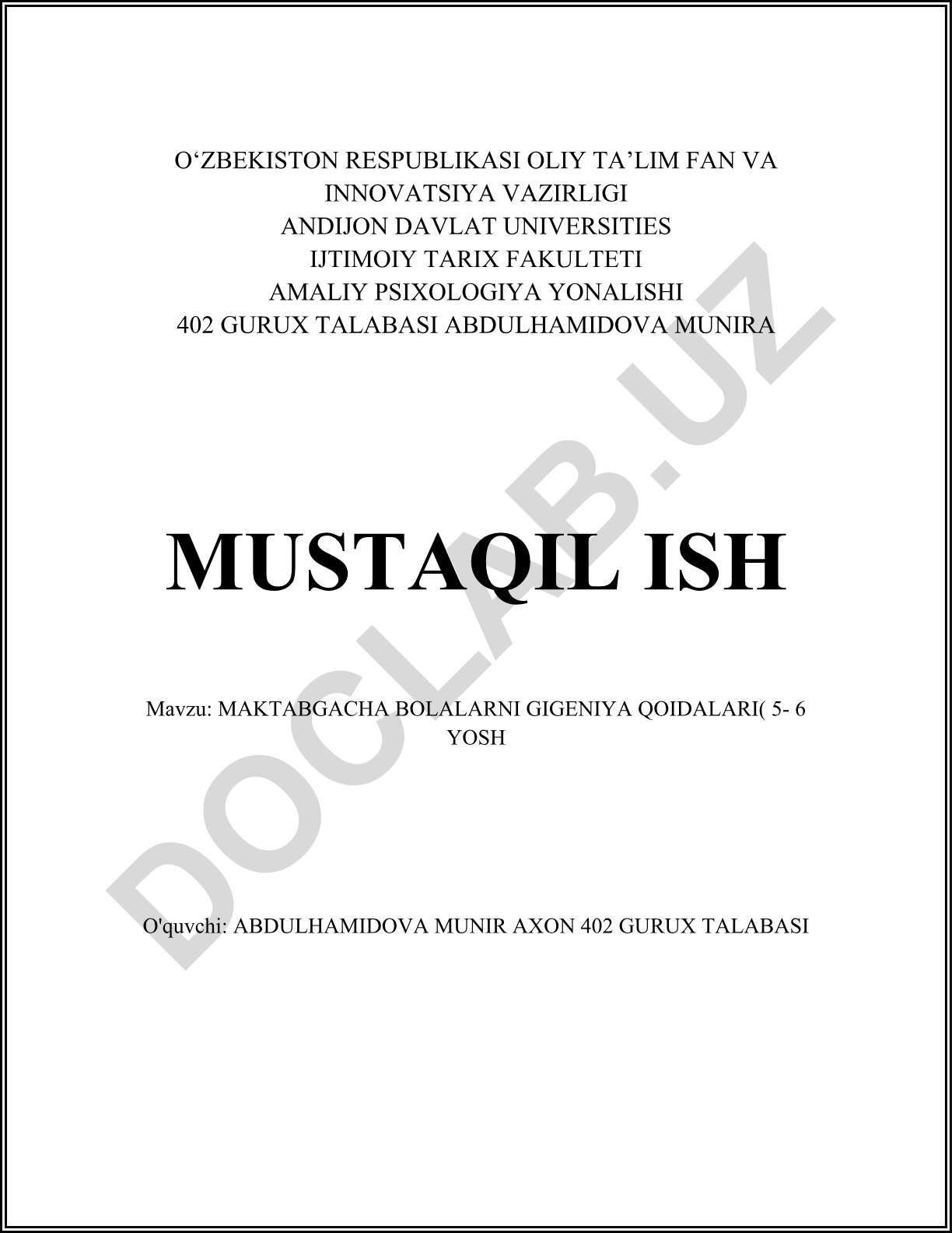Maktabgacha bolalarni gigiena qoidalari (5-6 yosh)