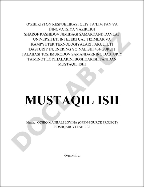 Ochiq manbali loyiha (Open-source project) boshqaruvi tahlili