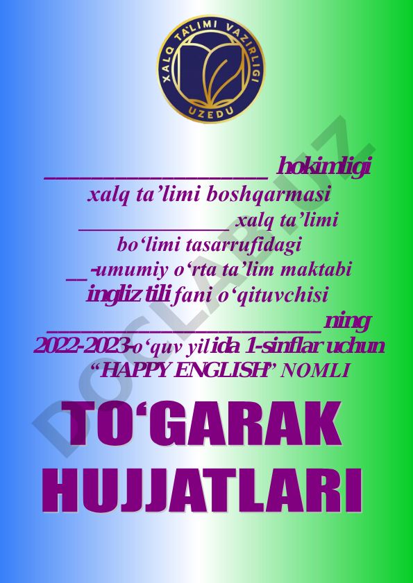 Happy English to'garagi ish rejasi va a'zolar ma'lumoti