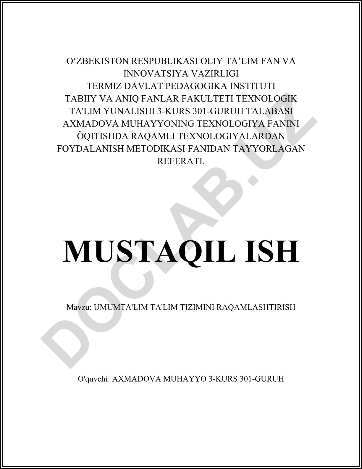 Umumta'lim ta'lim tizimini raqamlashtirish