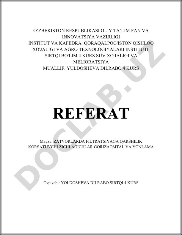 Zatvorlarda filtratsiyaga qarshilik ko'rsatuvchi zichlagichlar: gorizontal va yonlama
