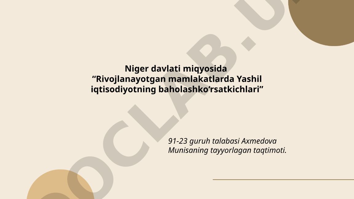 Rivojlanayotgan mamlakatlarda Yashil iqtisodiyotning baholash ko'rsatkichlari