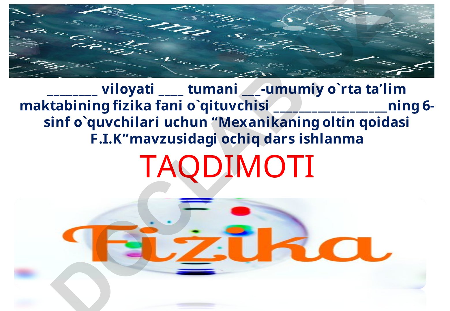 Mexanikaning oltin qoidasi F.I.K