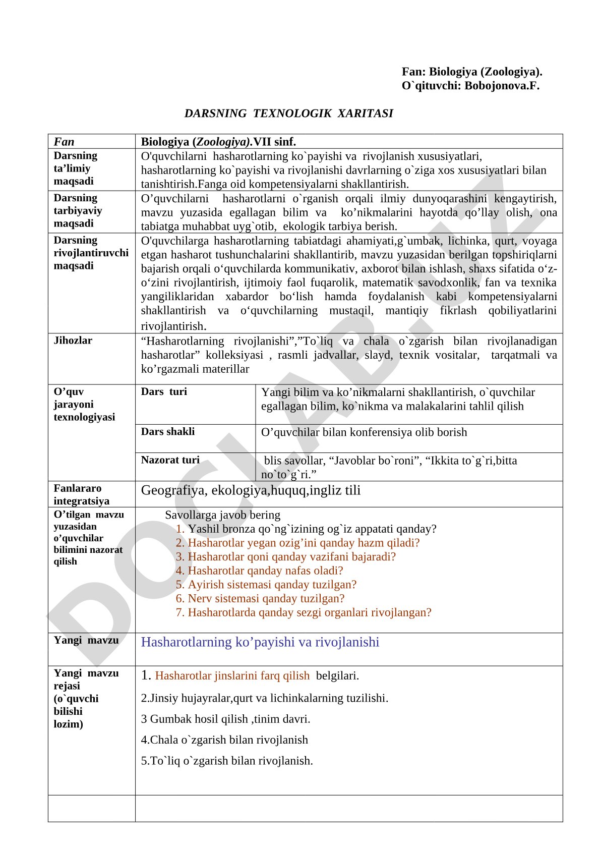Hasharotlarning ko'payishi va rivojlanishi