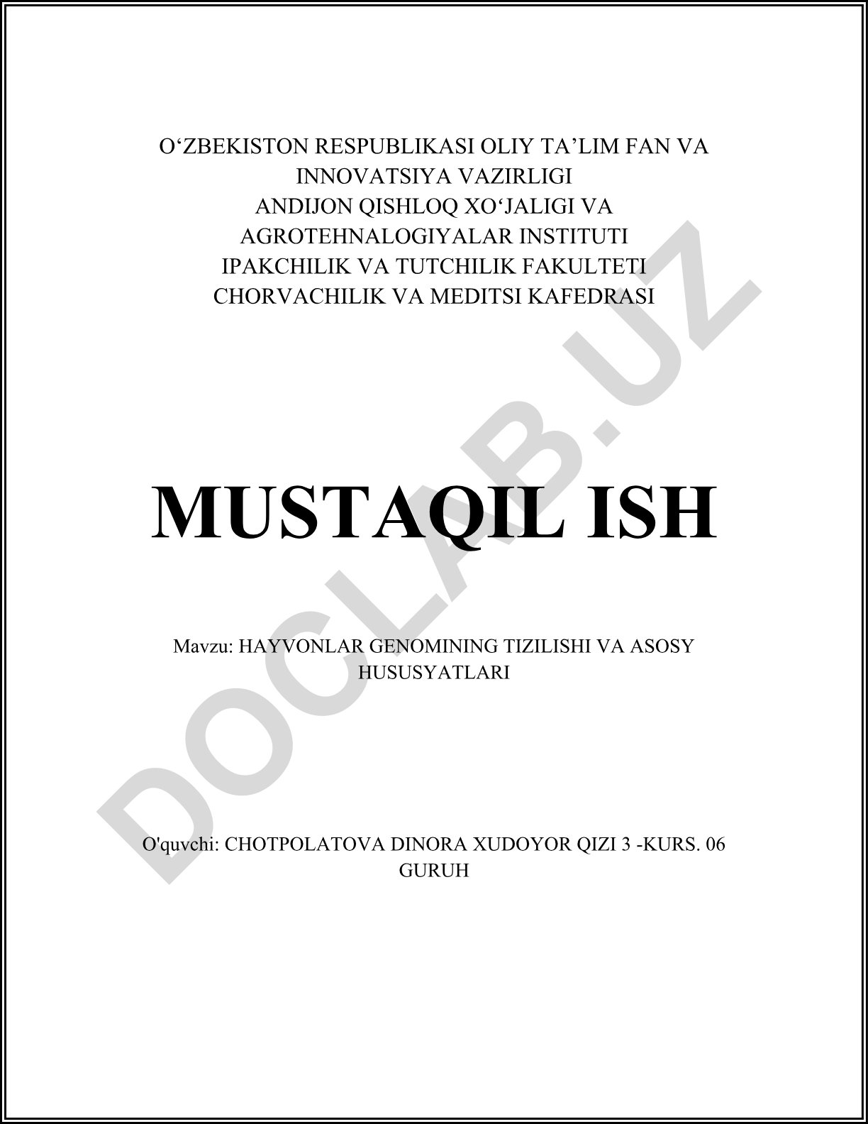 Hayvonlar genomining tuzilishi va asosiy hususiyatlari