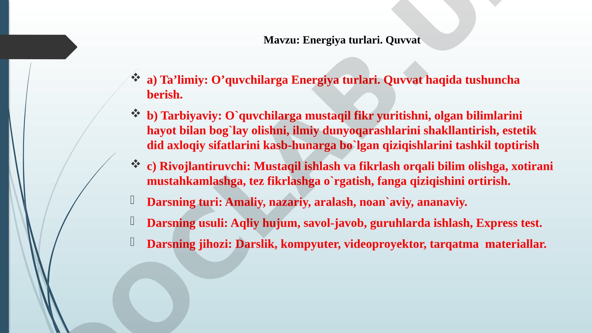 Energiya turlari. Quvvat