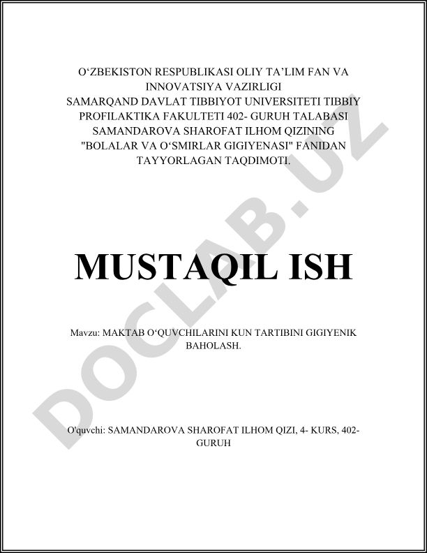 Maktab o'quvchilarini kun tartibini gigiyenik baholash