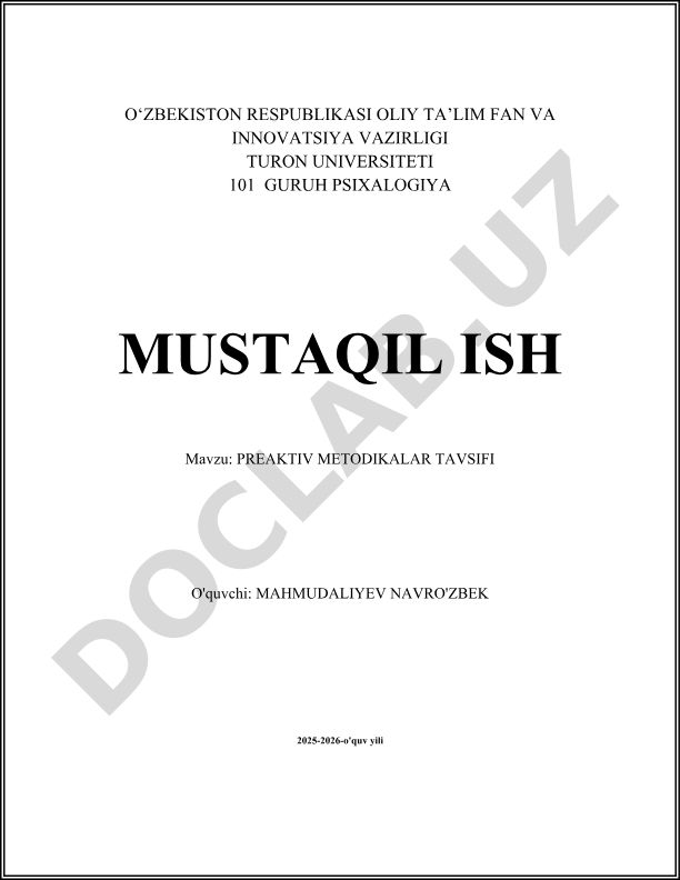Preaktiv metodikalar tavsifi