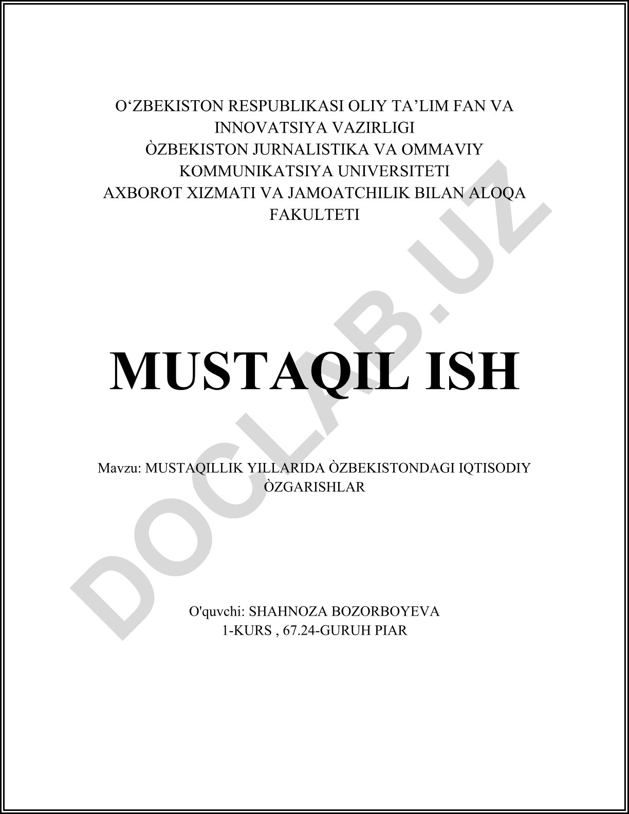 Mustaqillik yillarida O'zbekistondagi iqtisodiy o'zgarishlar