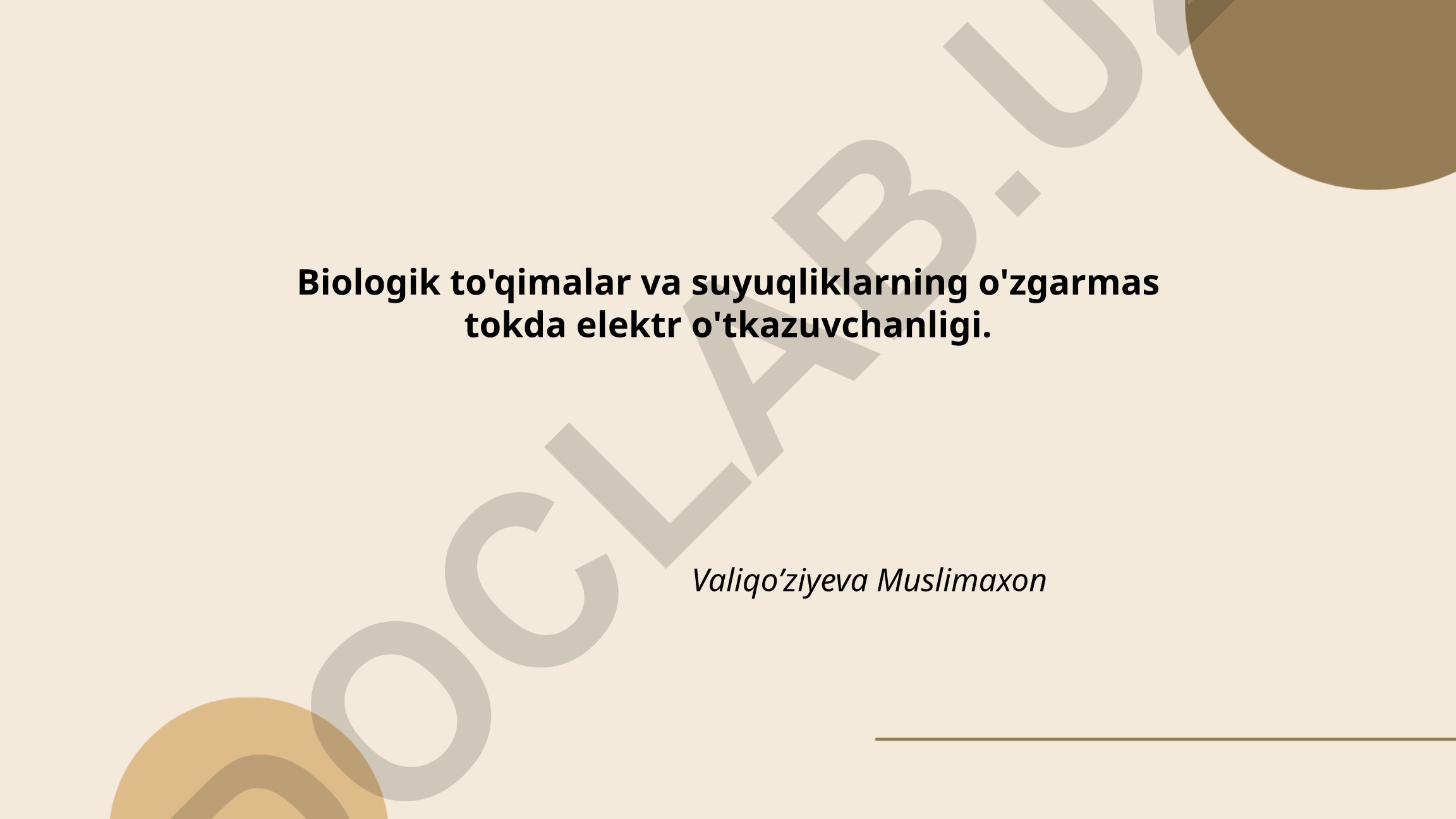 Biologik to'qimalar va suyuqliklarning o'zgarmas tokda elektr o'tkazuvchanligi