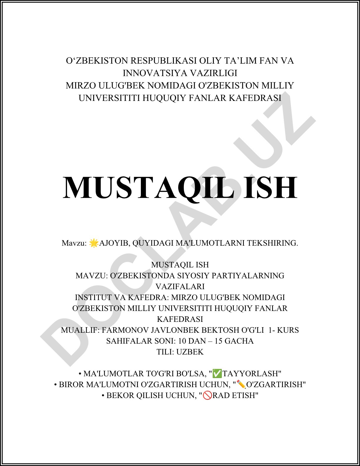 O'zbekistonda siyosiy partiyalarning vazifalari