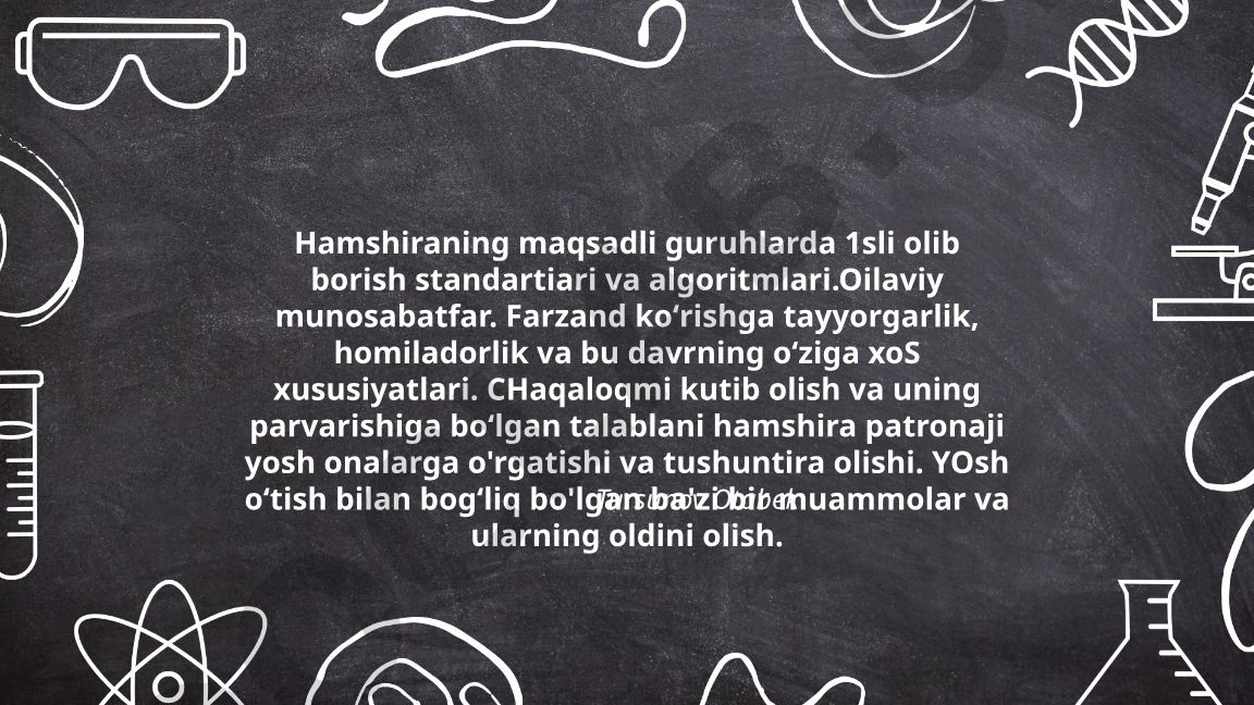 Hamshiraning maqsadli guruhlarda ishlash standartlari va oilaviy salomatlik
