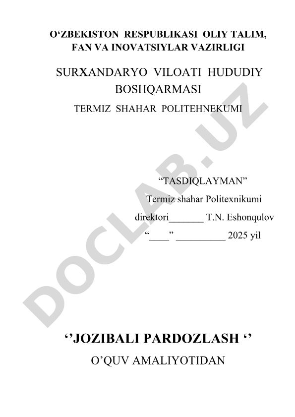 Jozibali pardozlash o'quv amaliyoti