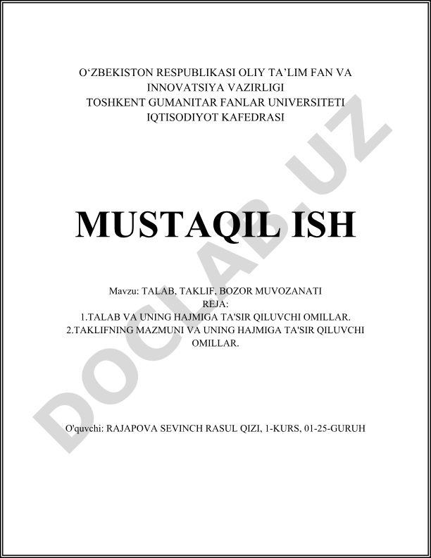 Talab, taklif, bozor muvozanati