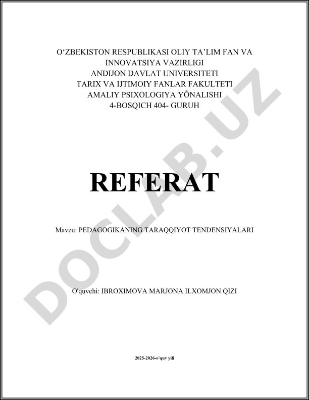 Pedagogikaning taraqqiyot tendensiyalari