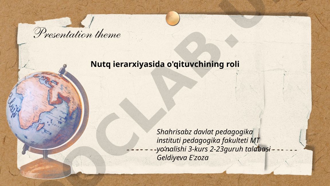 Nutq ierarxiyasida o'qituvchining roli