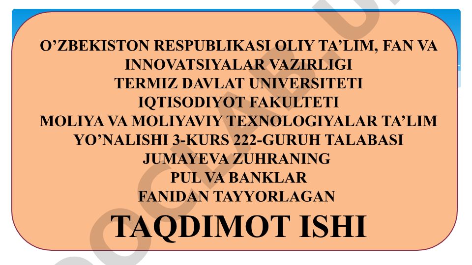 Oʻzbekiston Respublikasi bank tizimi va uning tarkibi