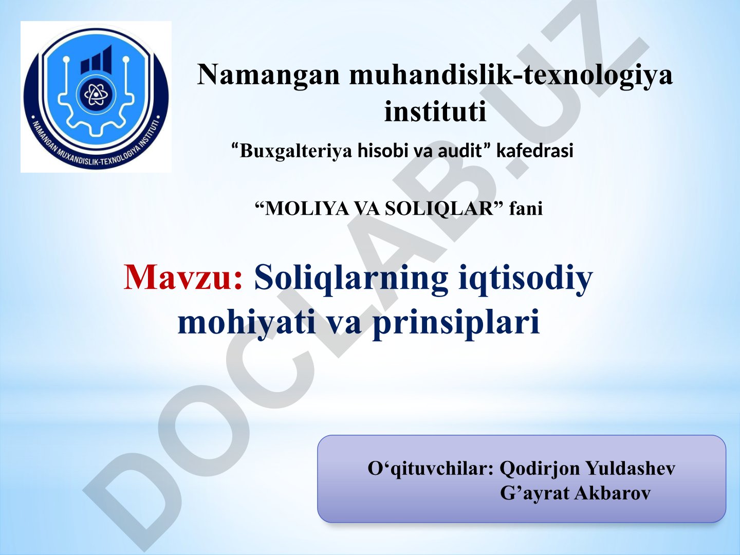 Soliqlarning iqtisodiy mohiyati va prinsiplari