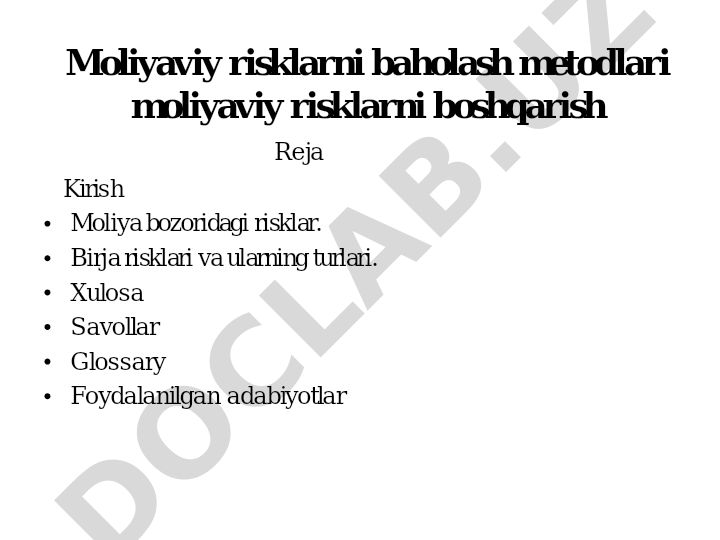 Moliyaviy risklarni baholash metodlari