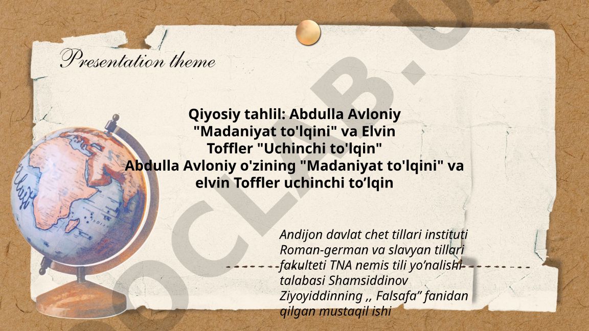 Abdulla Avloniy 'Madaniyat to'lqini' va Elvin Toffler 'Uchinchi to'lqin' qiyosiy tahlili