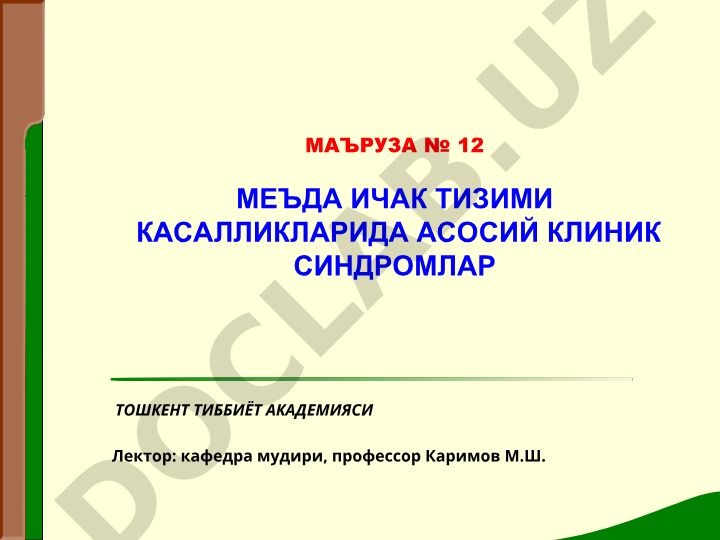 Меъда ичак тизими касалликларида асосий клиник синдромлар