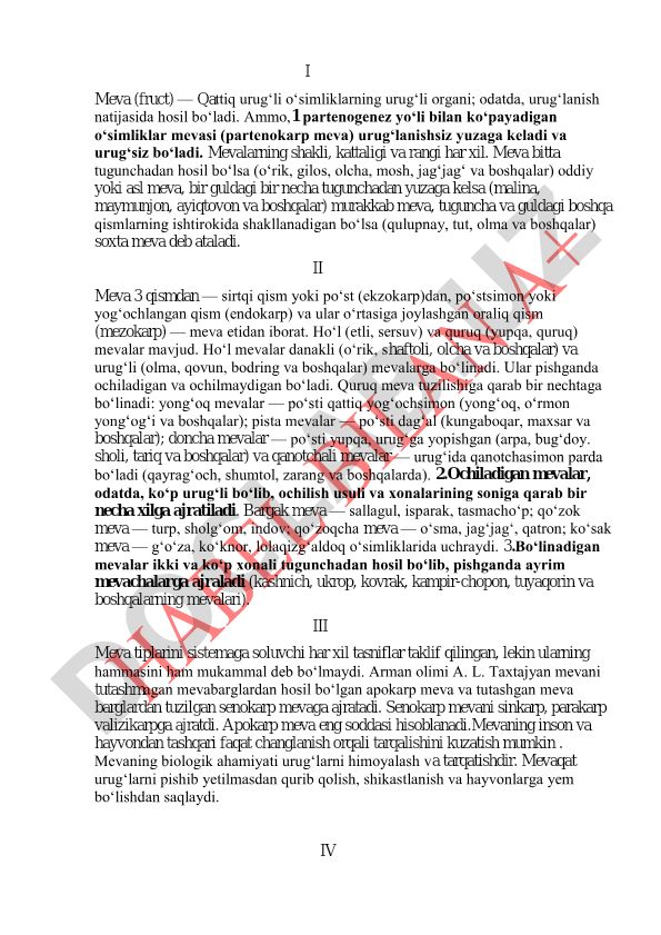 Mevalarning turlari va tuzilishi