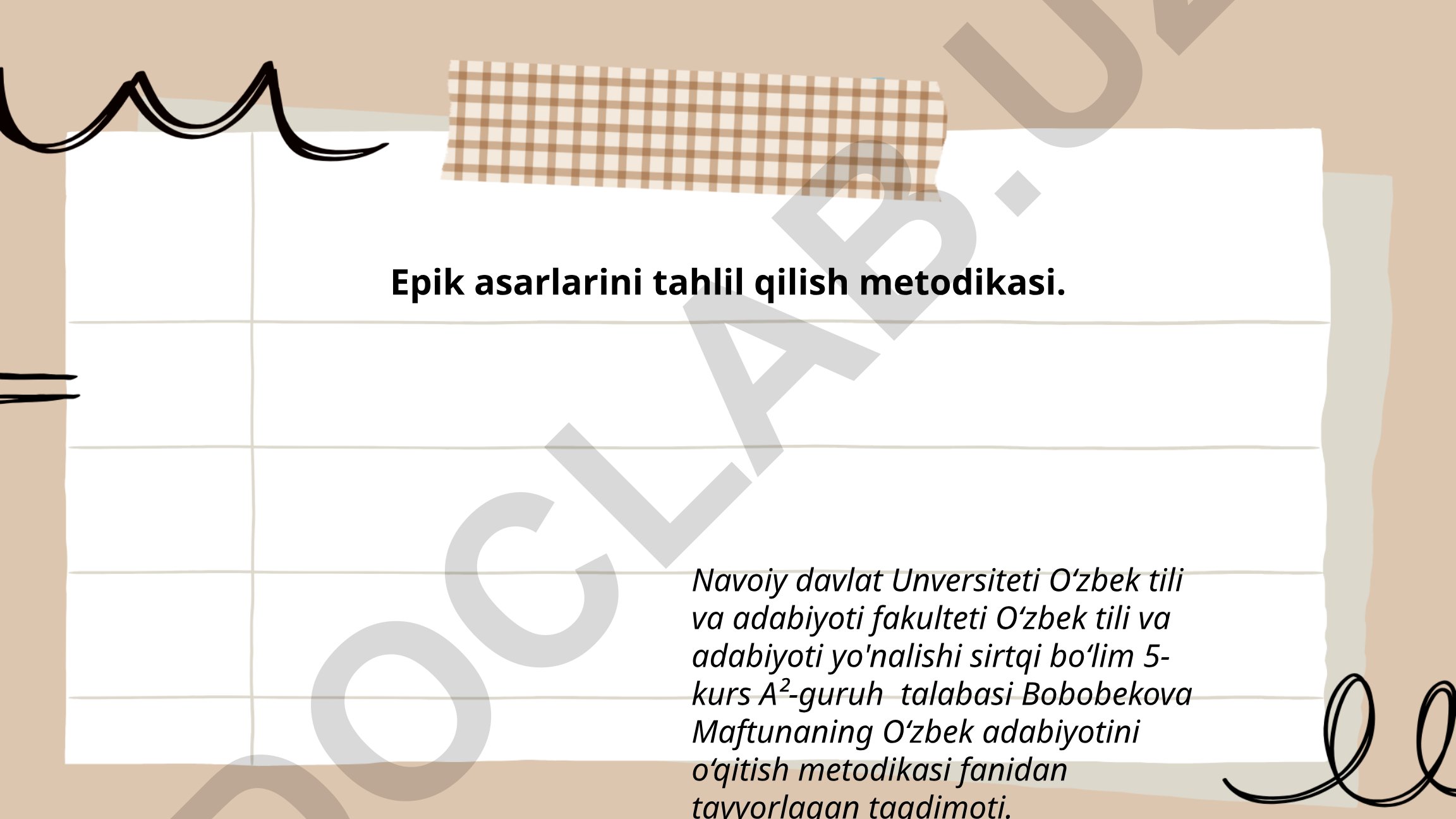 Epik asarlarini tahlil qilish metodikasi