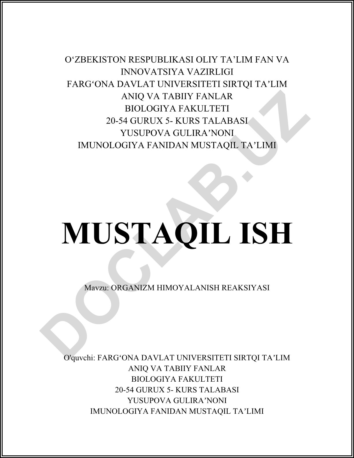 Organizm himoyalanish reaksiyasi