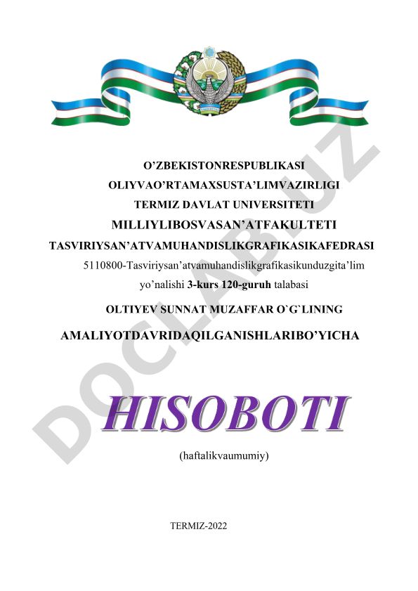 Pedagogik amaliyot hisoboti: Tasviriy san'at va chizmachilik darslari