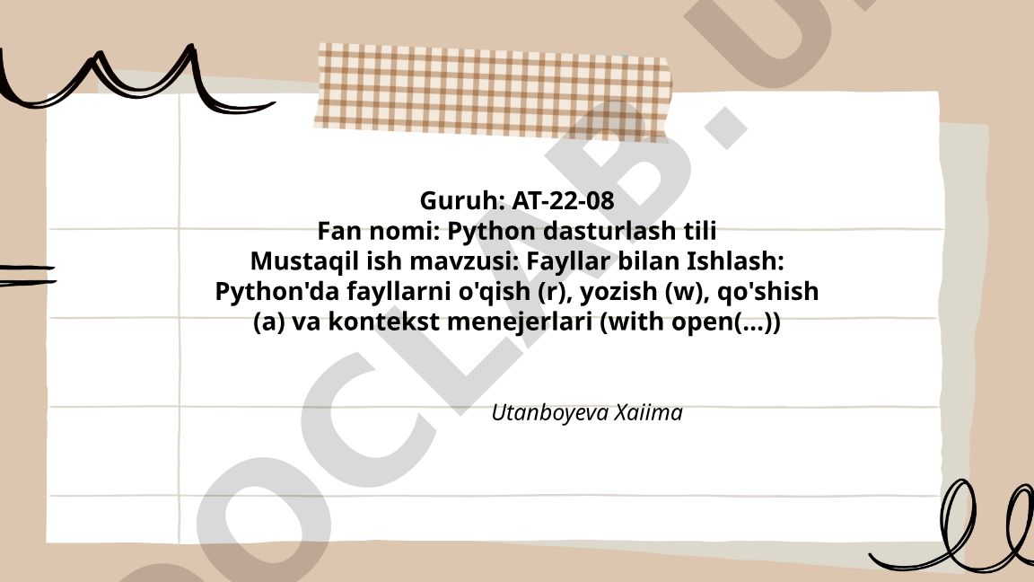 Fayllar bilan Ishlash: Python'da fayllarni o'qish, yozish, qo'shish va kontekst menejerlari